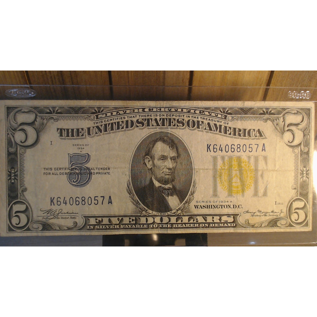 1934A WWII North Africa Gold Seal ~ $5 Emergency Silver Certificate Note