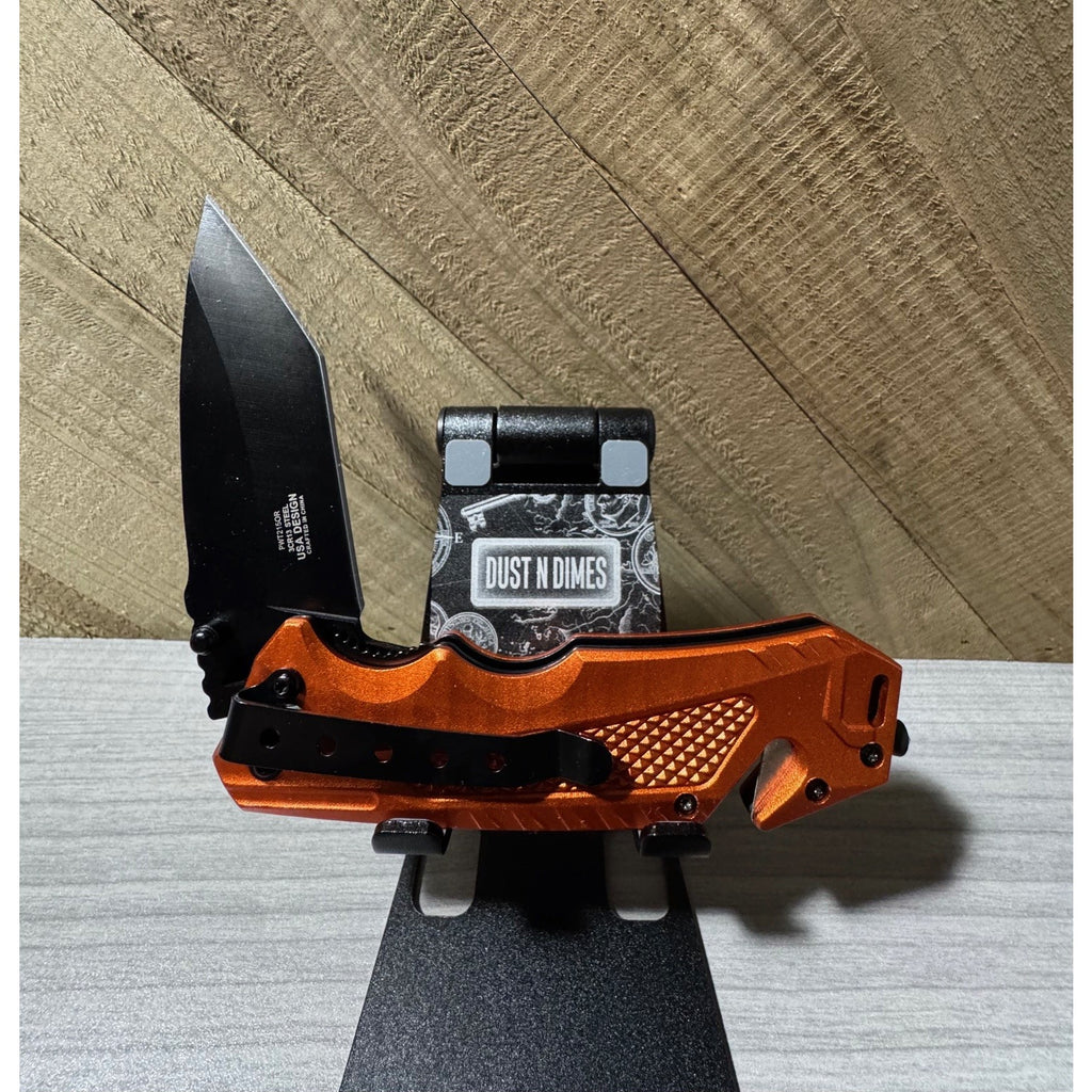 WarTech ~ Spring-Assist 4" Blade ~ GlassBreak ~ SeatBelt Cutter ~ EDC Orange