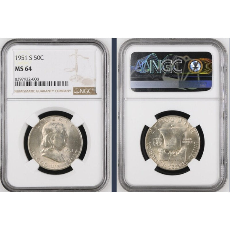 1951 S ~ Silver Franklin Half ~ NGC MS64