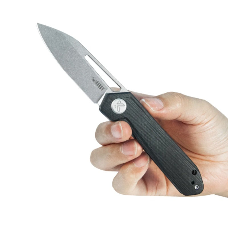 Kubey ~ Royal CM Designs EDC ~ Front Flipper ~ Black G10 ~ 3" Stonewash 14C28N