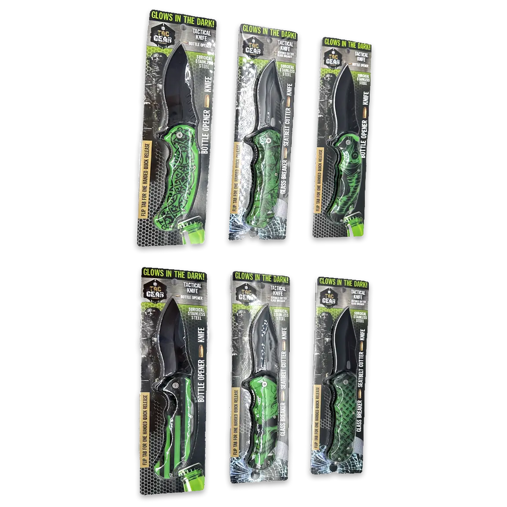 TacGear Glow In The Dark Handle Pocket Knife Assortment Bulk