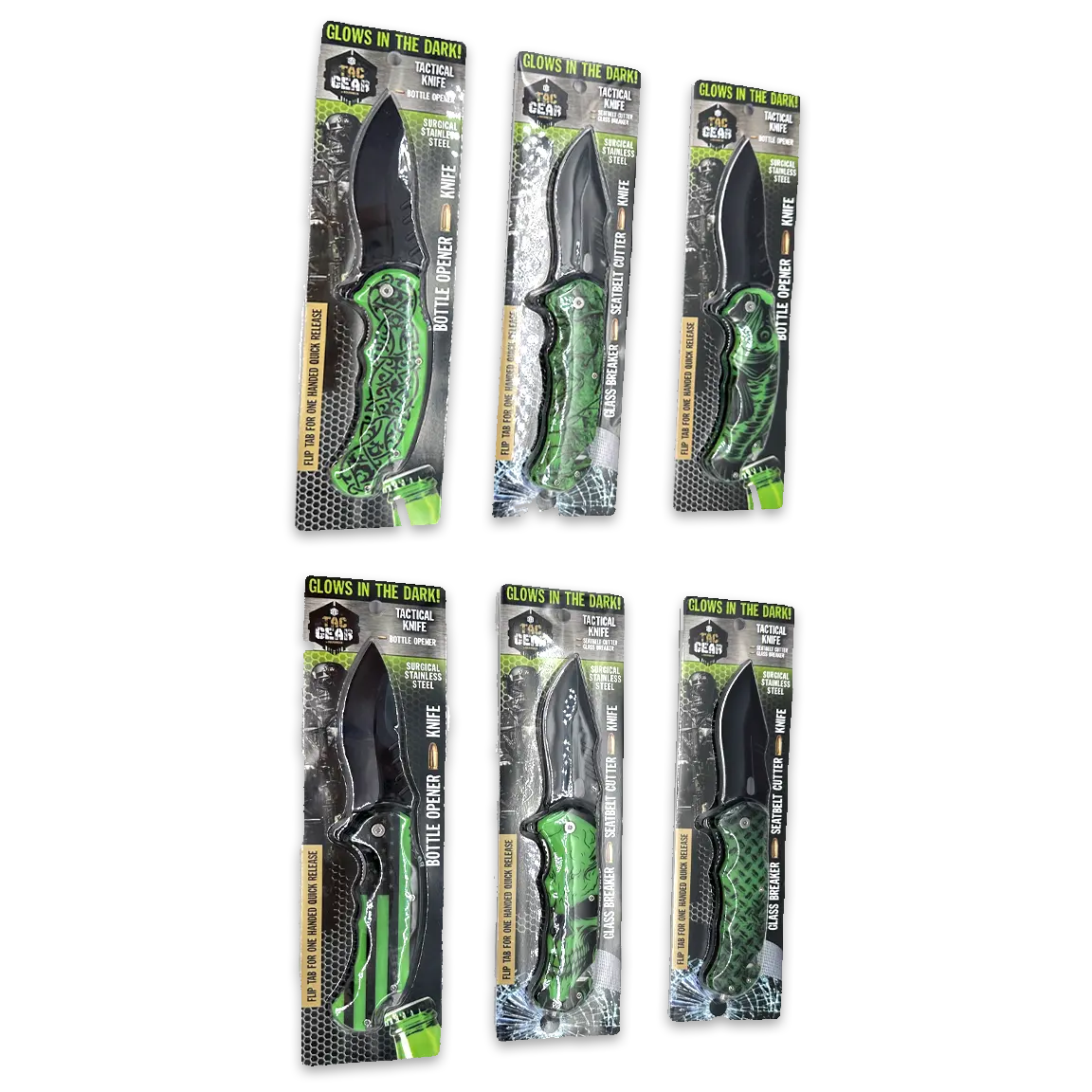 TacGear Glow In The Dark Handle Pocket Knife Assortment Bulk