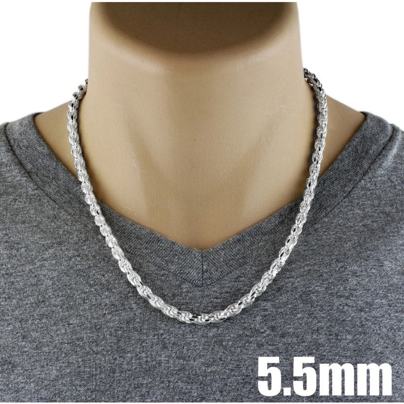 22" Heavy 925 Sterling Silver Solid Rope Chain - 5.5mm