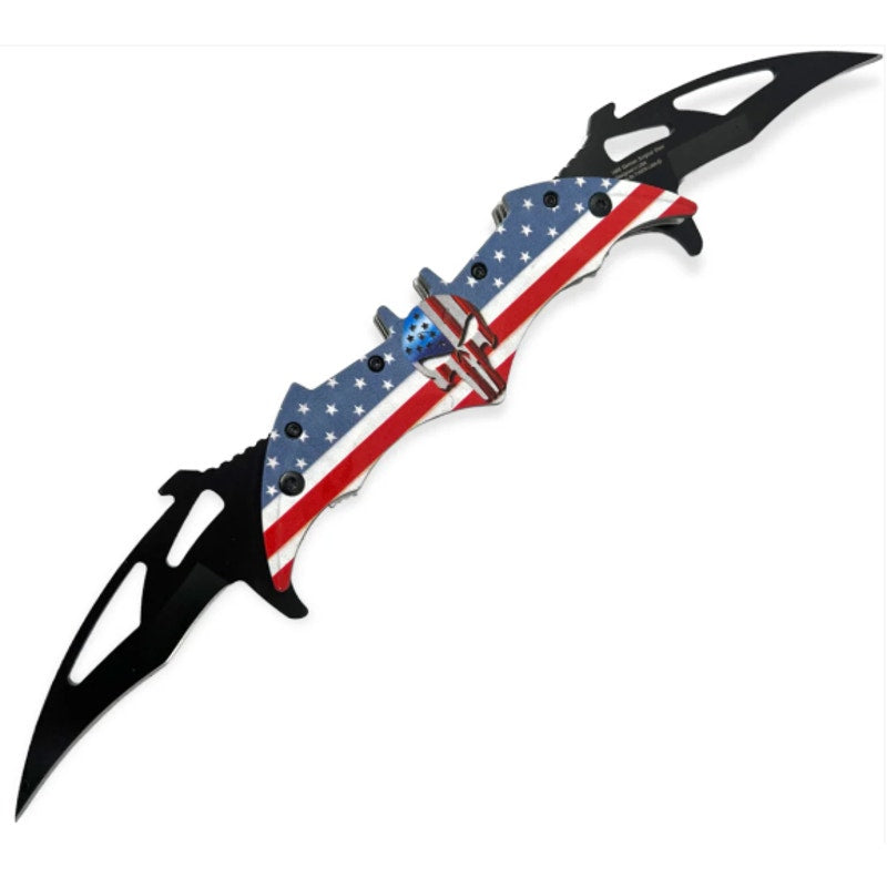 Tiger USA ~ Dual Blade Spring Action Knife ~ Punisher Bat Wing ~ SJ-1007-L