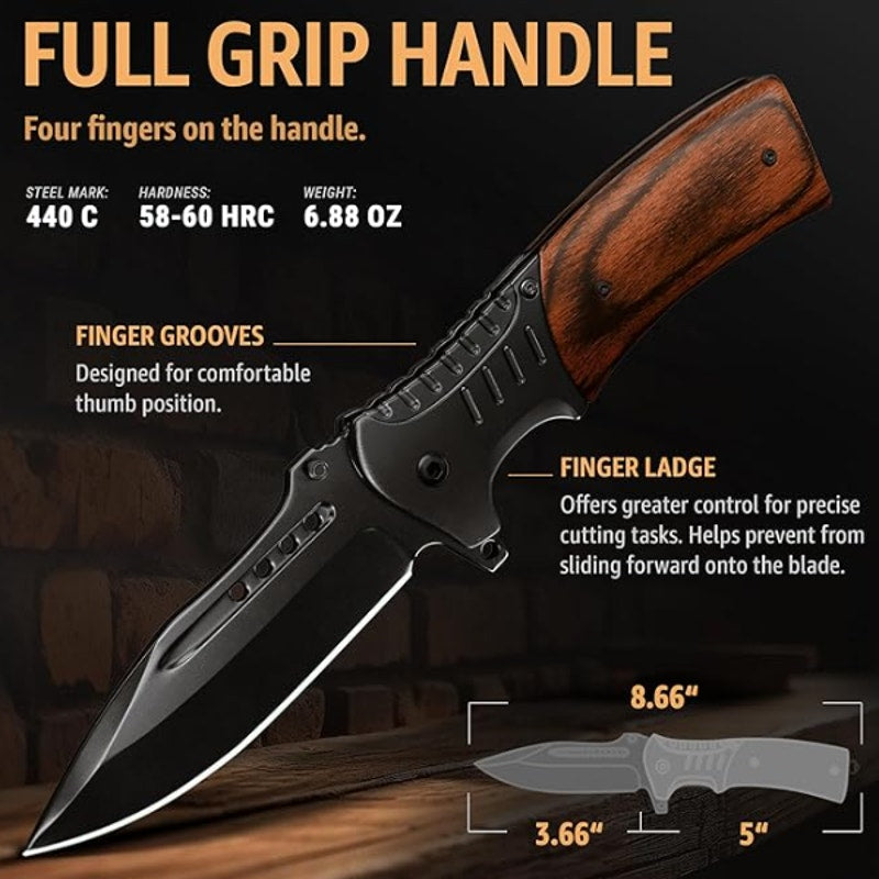 Grand Way Tactical EDC Folding Knife w/ Rosewood Handle