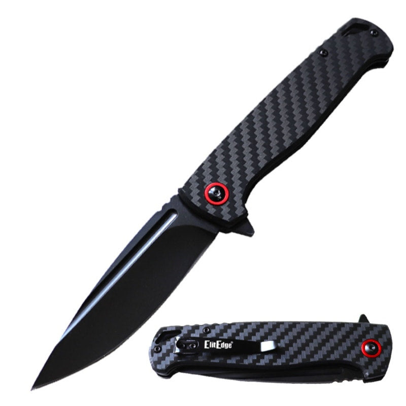 ElitEdge Premium ~ 8.5" Drop Point Blade ~ CarbonFiber Grip ~ Ball Bearing Pivot