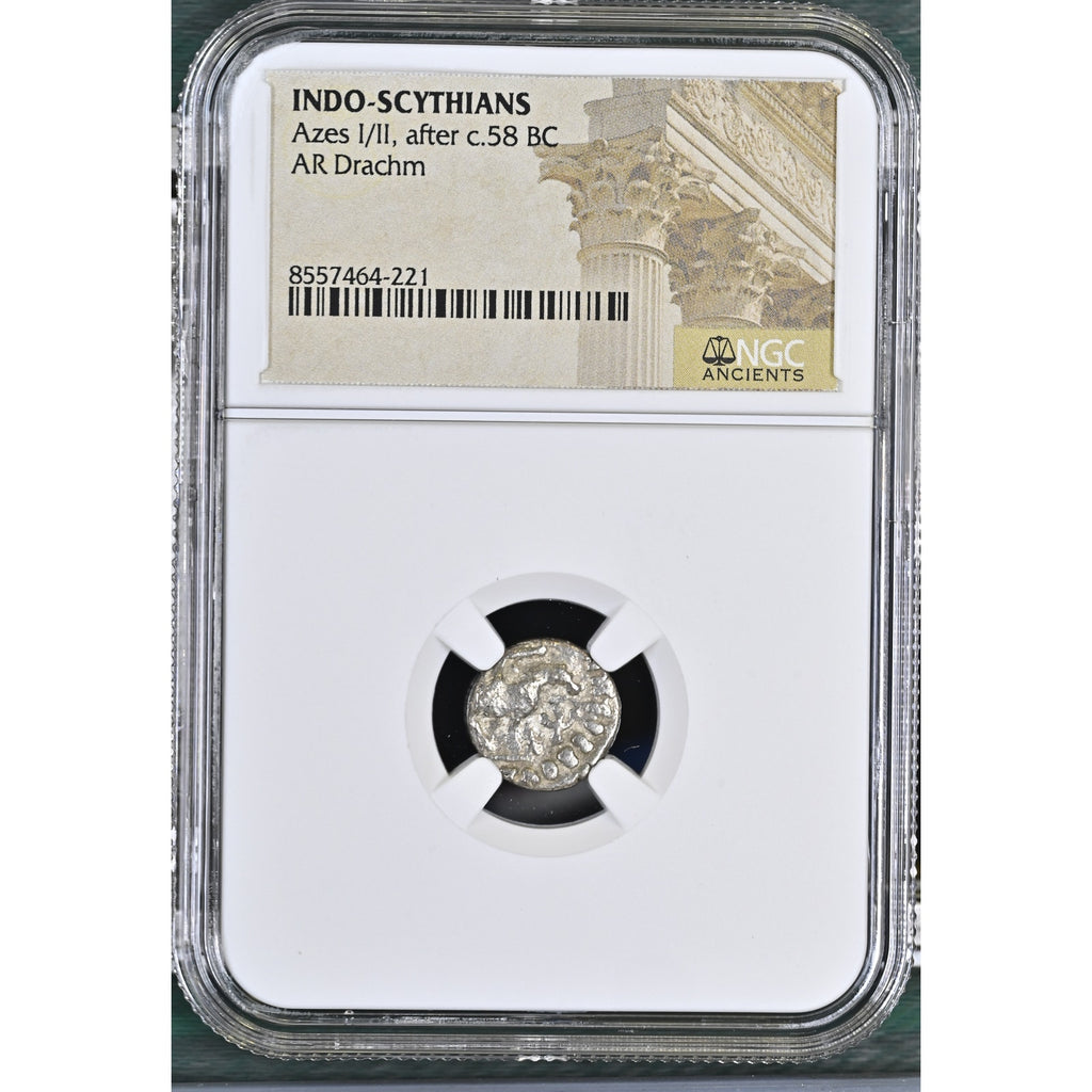 NGC INDO-SCYTHIANS Azes I/II c.58BC Silver AR Drachm NGC Ancients Certified