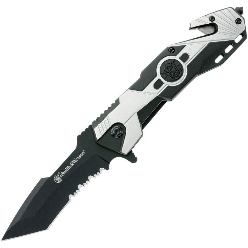 Smith & Wesson ~ Serrated Liner Lock Knife Black/Silver Handles ~ P1158708
