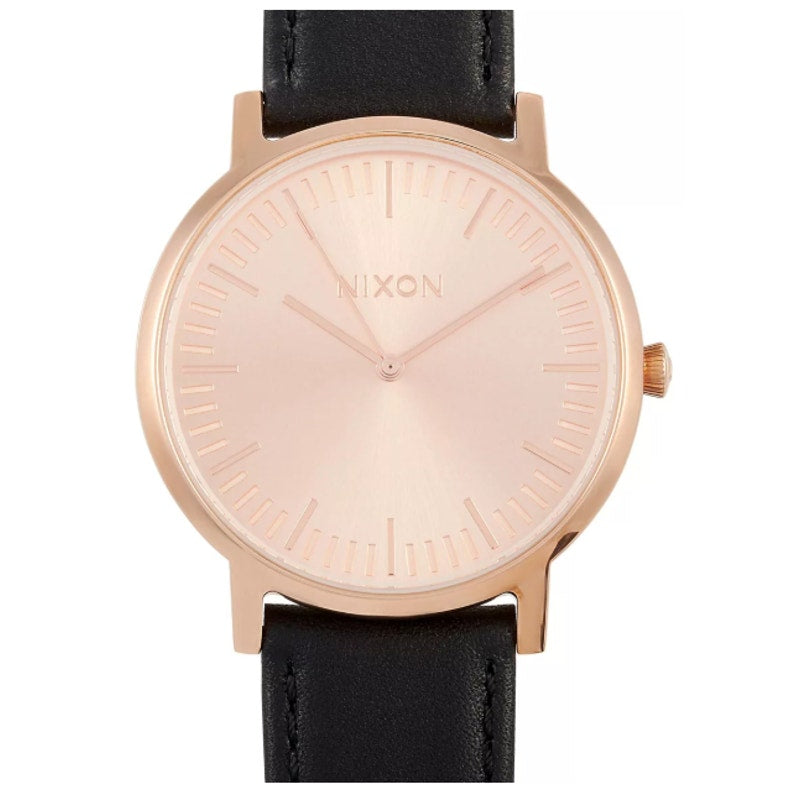 Nixon ~ Porter Leather ~ Rose Gold/Black ~ 40mm Stainless Steel Watch A1058-1932