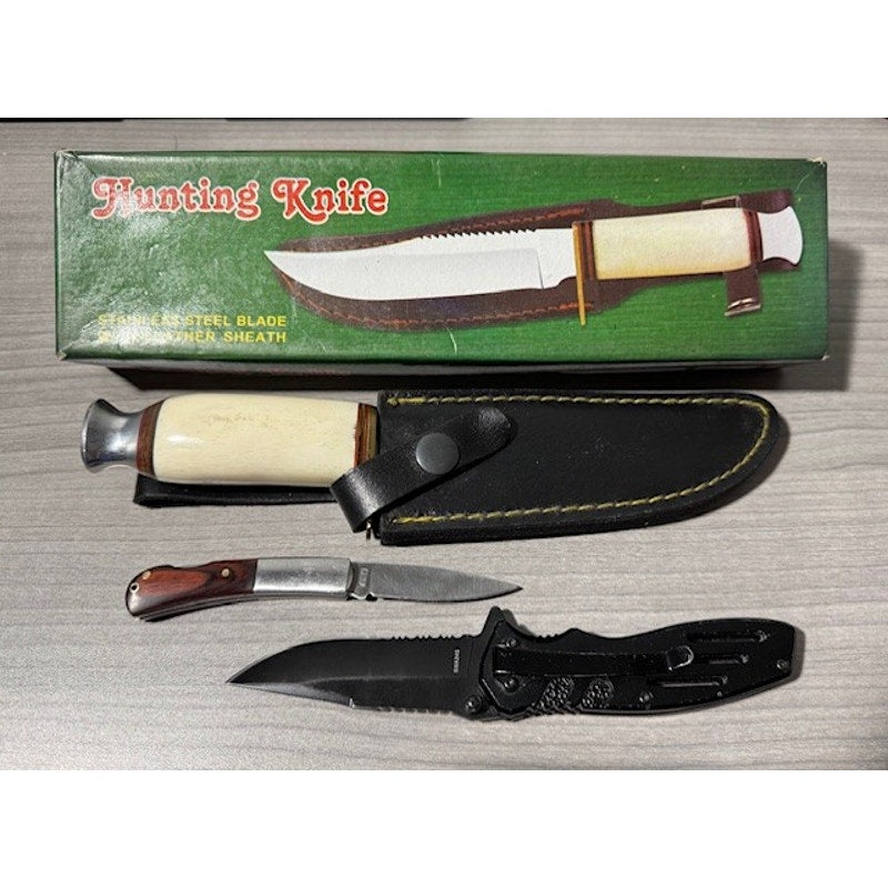 Knife Combo - Fixed Blade w/ sheath and 2 pocket knives