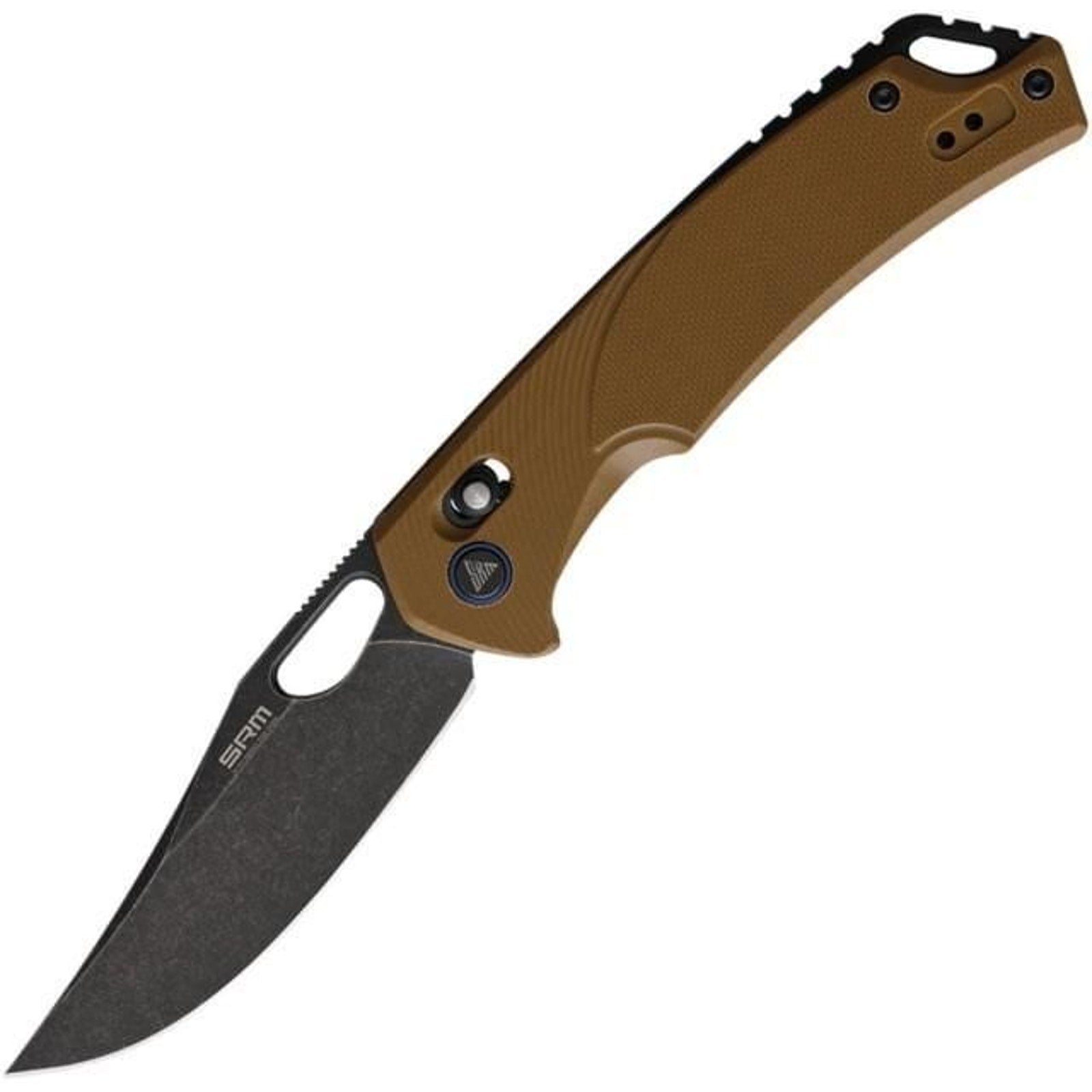 SRM Knives 9201 Ambi Lock Folding Knife, 3.5 Black Stonewash Finish D2 Tool Steel Blade, Brown G10 Handle, 9201-GW