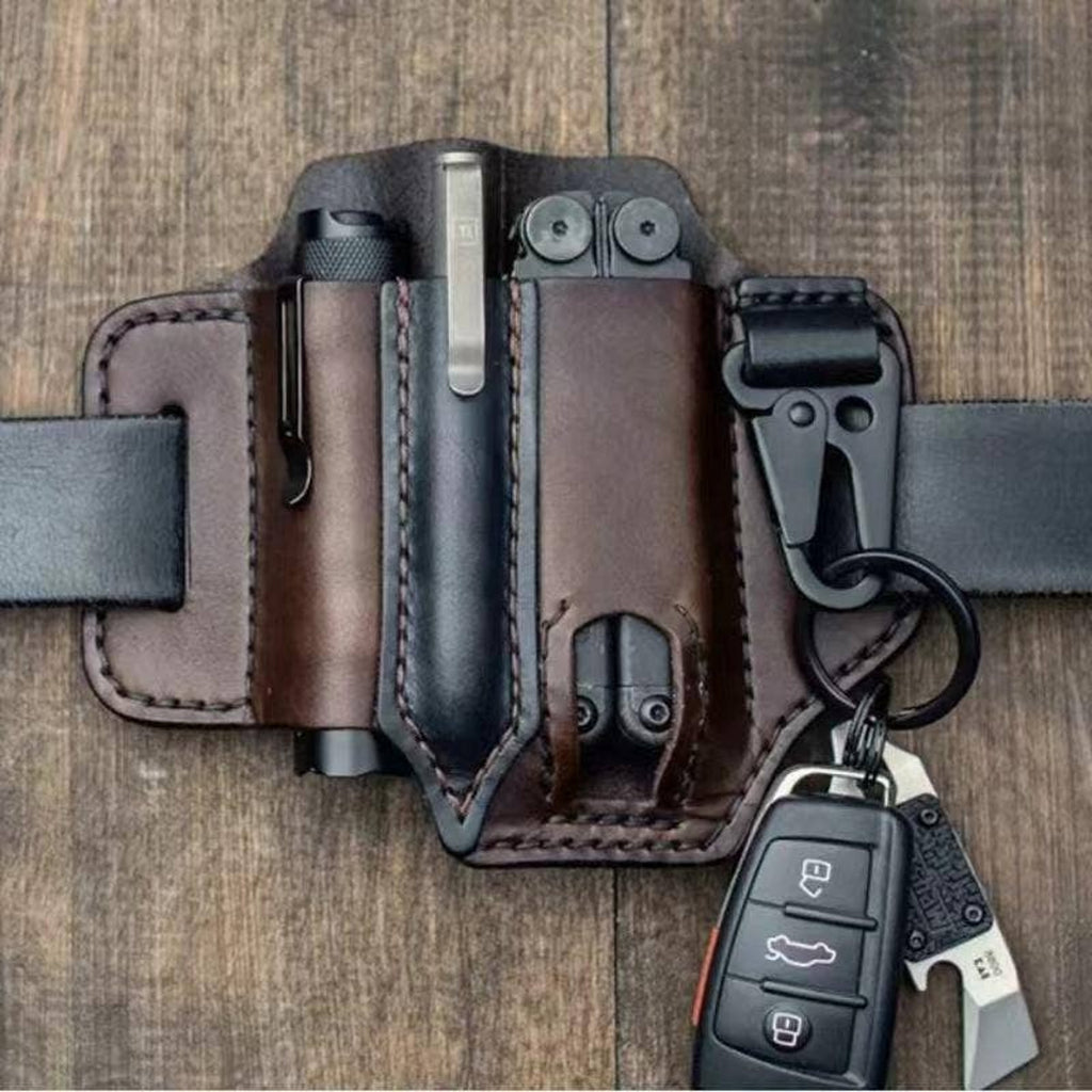 EDC Leather Knife Case & Flashlight Slot Tactical Pack: 1 Pouch