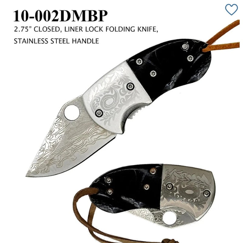 ElitEdge ~ Etched Stainless-Steel Blade w/ Black Marble Overlay Handle