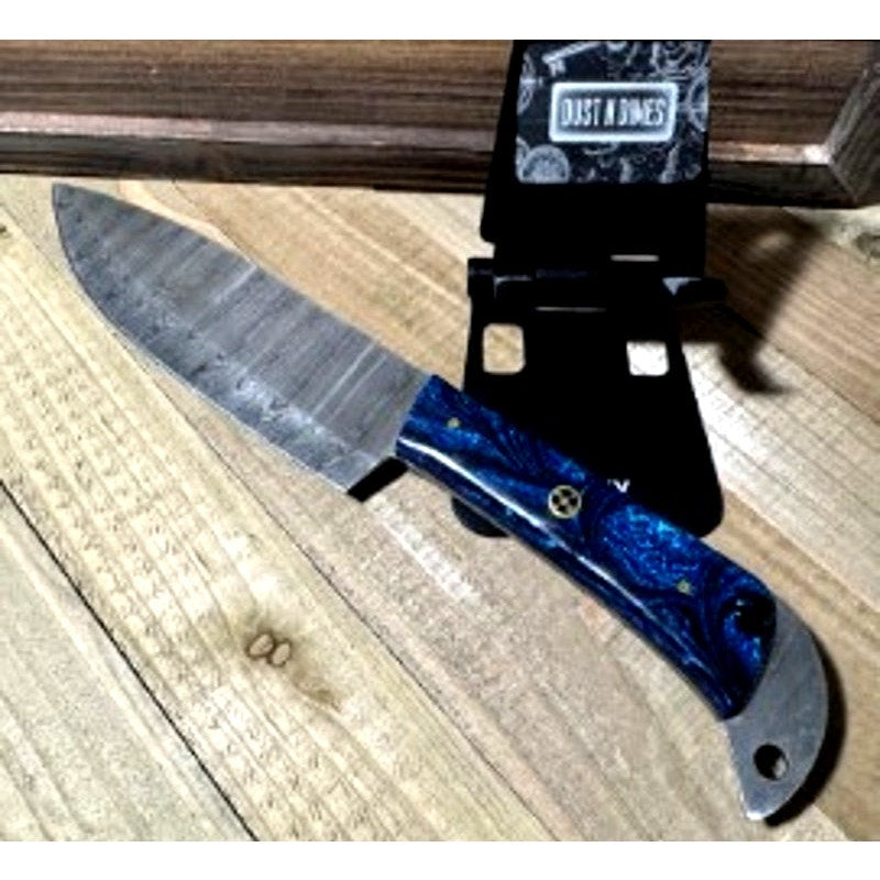 Beautiful Hand Forged Damascus Blade ~ Blue Pearl Resin Grip