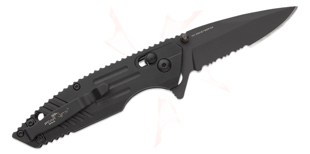 Bear & Son Bear OPS Rancor IX Slide Lock Flipper Knife 2.83" D2 Black Serrated