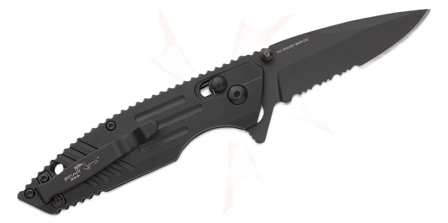 Bear & Son Bear OPS Rancor IX Slide Lock Flipper Knife 2.83" D2 Black Serrated