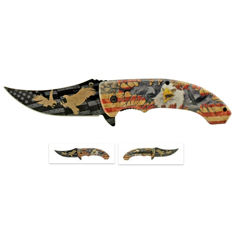 4.75" Fighting Patriot Eagle Talon Blade - Bald Eagle American Flag