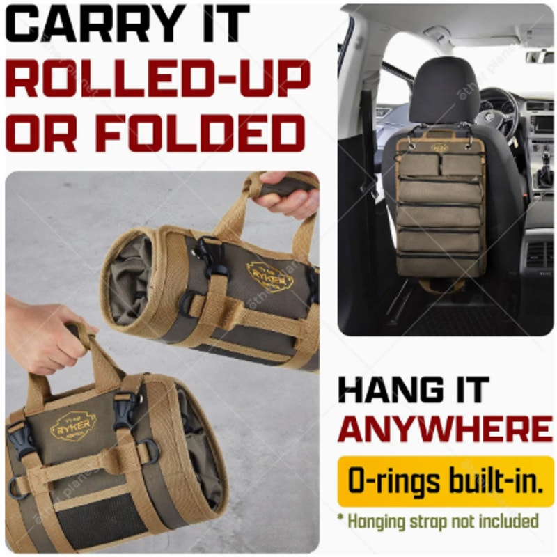 The Ryker Bar ~ Original Tool Roll Organizer with 2 Detachable Pouches