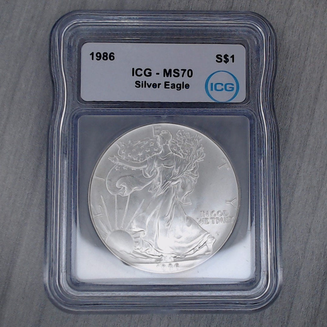 1986 ~ $1 Silver Eagle ~ First Year of Issue ~ ICG MS70