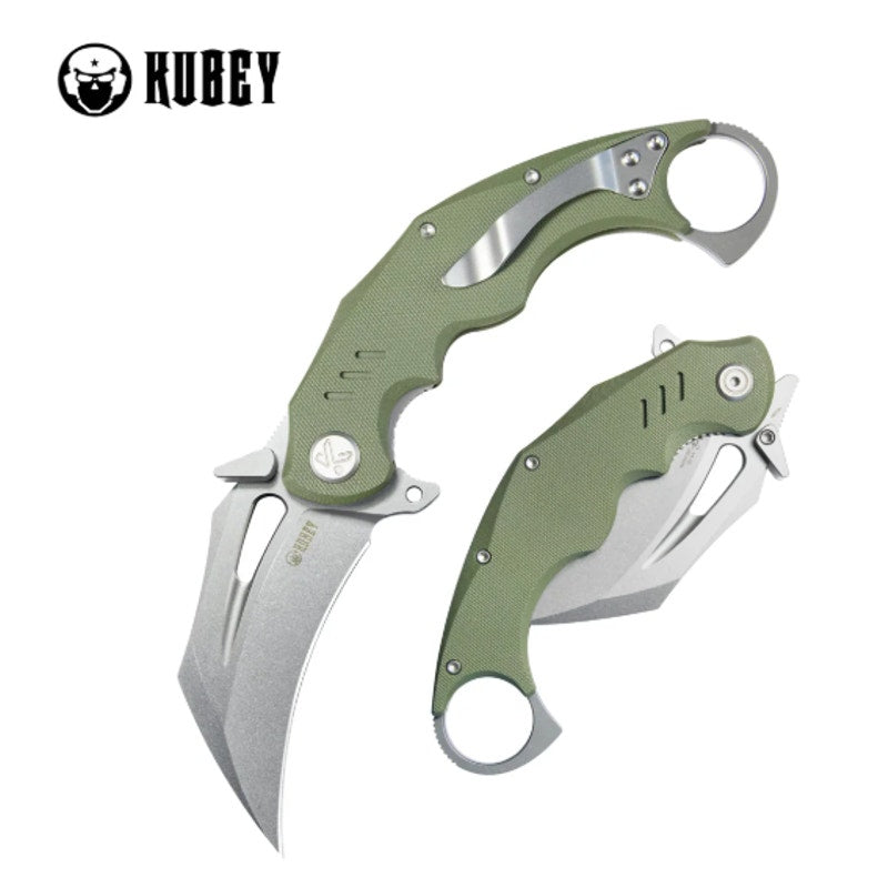 Kubey ~ Wrath Karambit Folding Knife Green G10 ~ 2.68" Beadblast 14C28N ~ KU261B