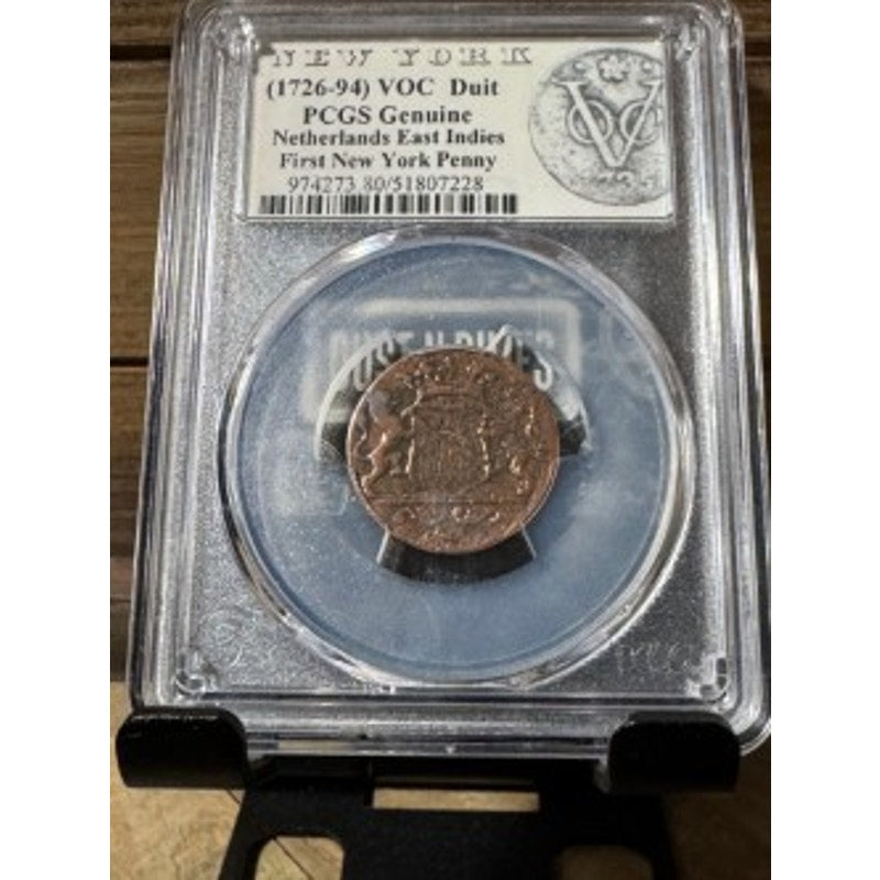 The First New York Penny ~ VOC N.E. Indies Duit ~ PCGS GENUINE