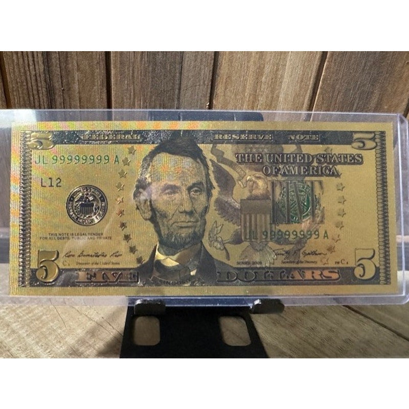 24K Gold Foil Note Collection ~ 2-$100.00, 1-$20.00, 1-$5.00, & 1-$1.00
