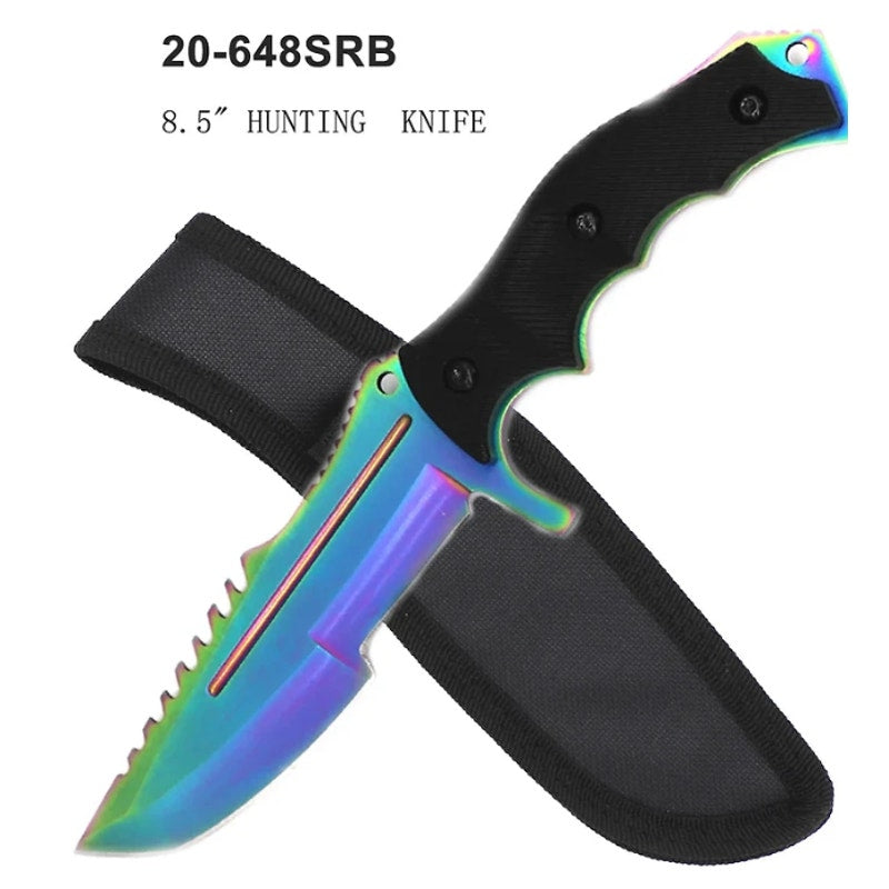 ElitEdge ~ Fixed Blade Tactical Knife w/Sheath ~ Rainbow Tanto