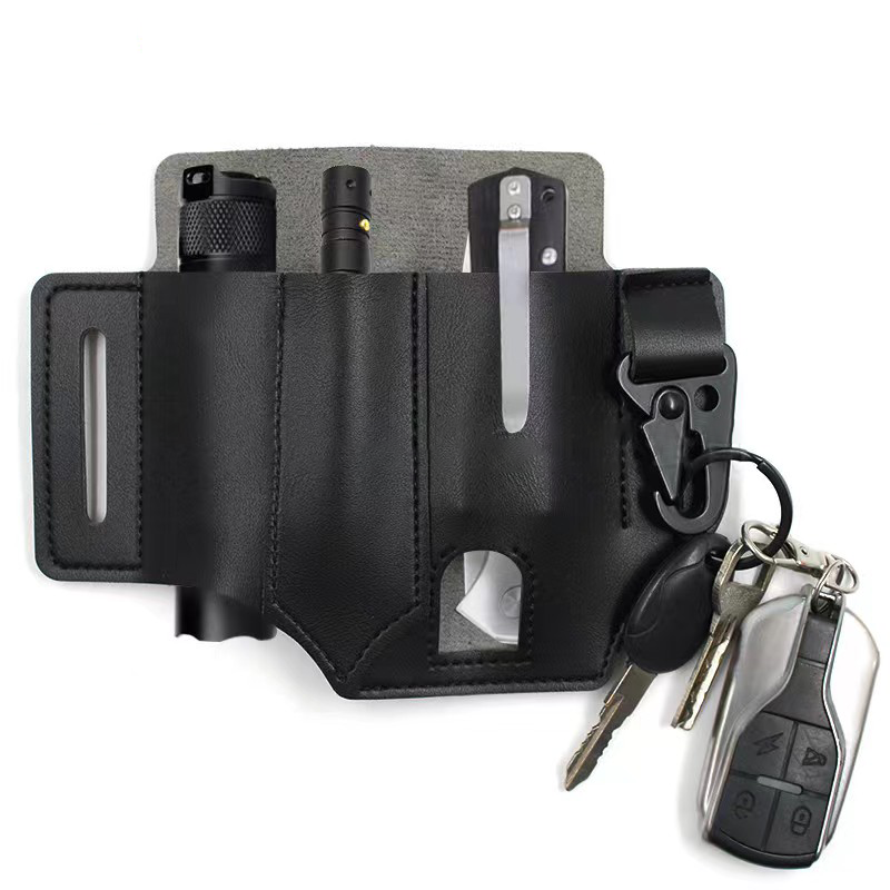 EDC Leather Knife Case & Flashlight Slot Tactical Pack: 1 Pouch