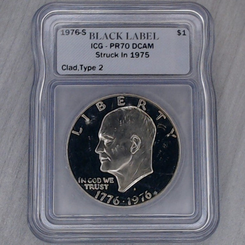 1976-S ~ Eisenhower ( Ike ) Dollar ~ RARE!!! ~ Black Label ~ ICG PR70 DCAM ~ T2