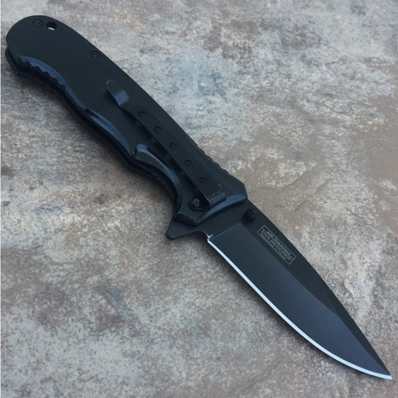 Falcon Classic Black Spring Assisted EDC / Hunting Knife with Wood Inlay 3.25"