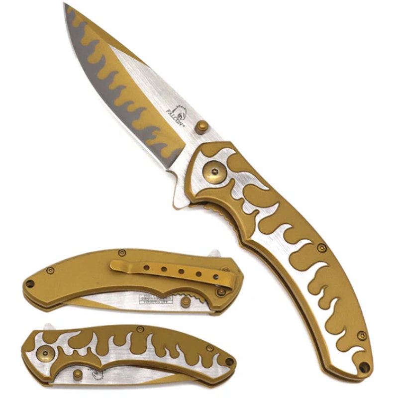 Falcon 8" Gold Stainless Blade Spring Assisted Knife