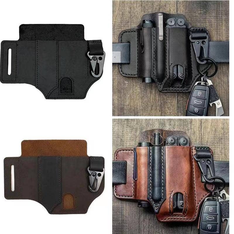 EDC Leather Knife Case & Flashlight Slot Tactical Pack: 1 Pouch