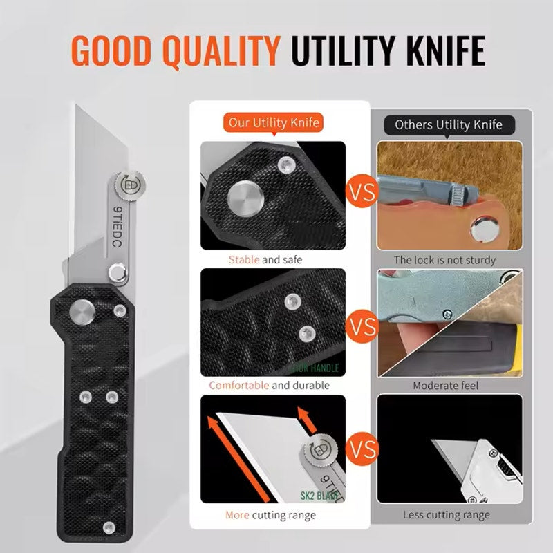 9TiEDC ~ Folding Utility Knife G10 Handle + MultiTool & Extra Blades