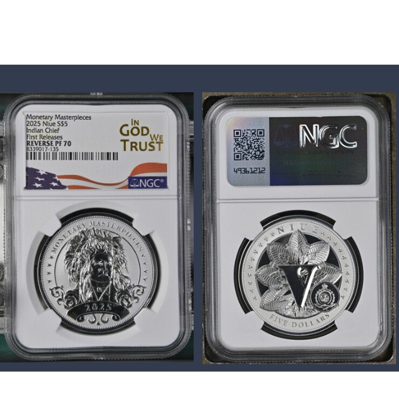 2025 Niue Indian Chief S$5 ~ First Releases  ~ Reverse PF 70