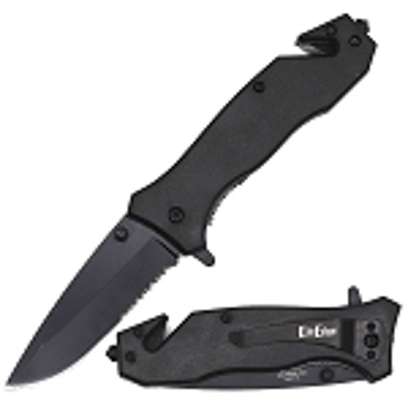 ElitEdge 4.5 Inch Closed All Black Rescue Folding Spring Assist Knife