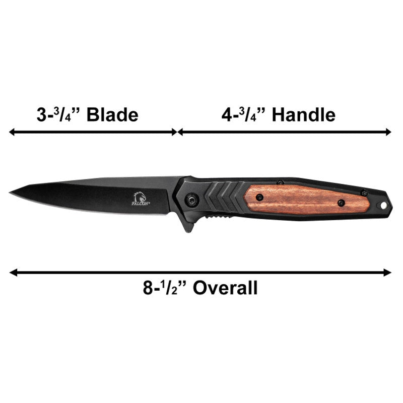 Falcon Knives 4.75" Rosewood Handle/Black - Bonus FREE Flashlight