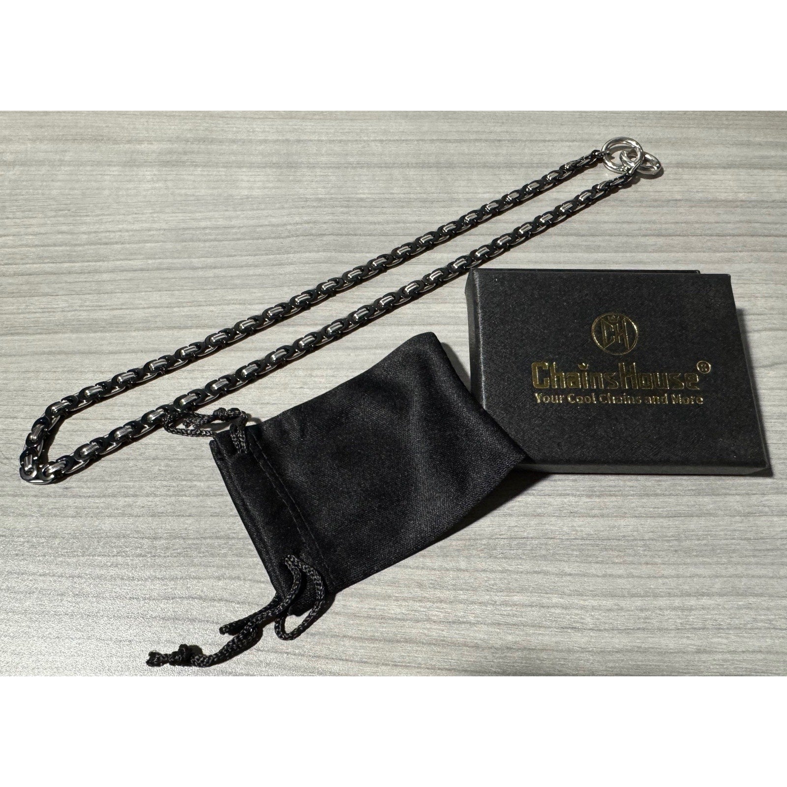 Mens 22" Black & Stainless Chain