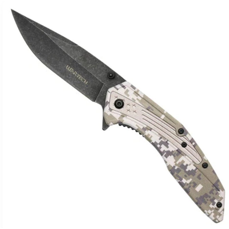 Wartech ~ 8.5" stonewashed Pocket Knife with Tundra Camo Print handle