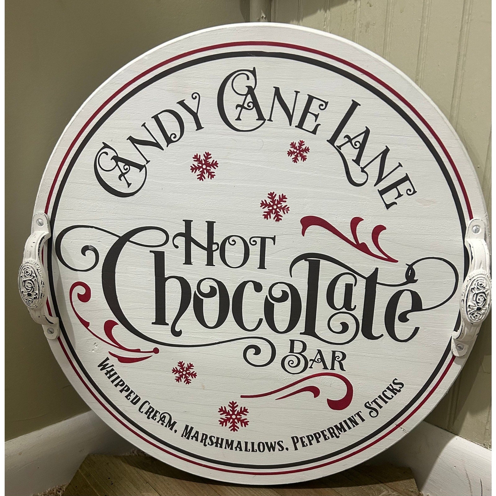 Handcrafted Christmas Themed Wooden Serving Tray Decor ~ Candy/Hot Chocolate