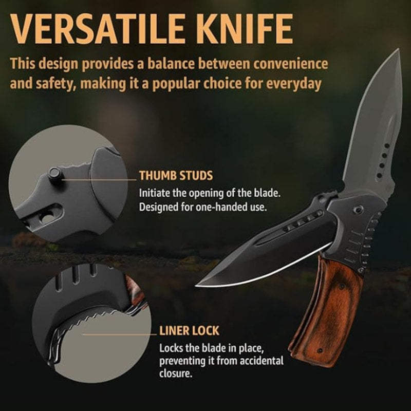 Grand Way Tactical EDC Folding Knife w/ Rosewood Handle