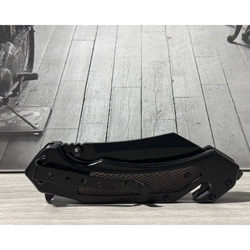 Wartech - 8.5" Black Textured Cleaver | Spring Assisted Pocket Knife