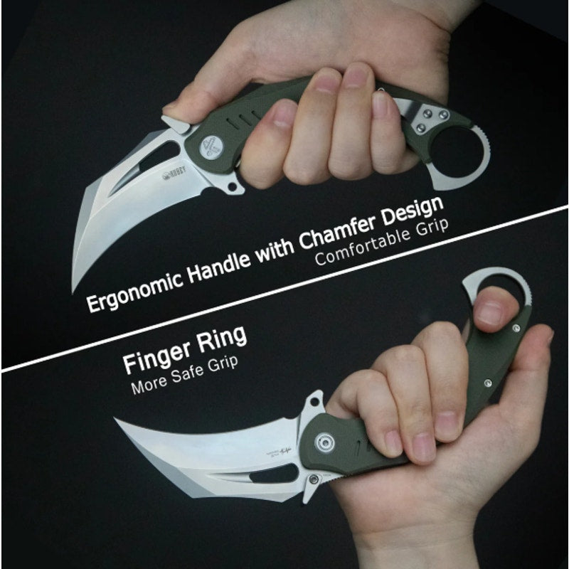 Kubey ~ Wrath Karambit Folding Knife Green G10 ~ 2.68" Beadblast 14C28N ~ KU261B