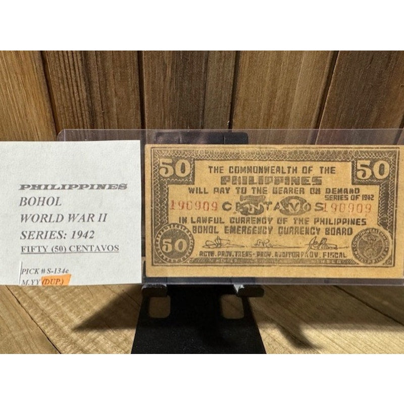 1942 ~ Phillipine 50 Centavos ~ BOHOL WWII - AU