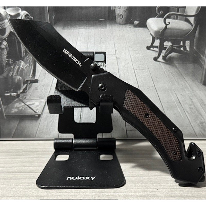 Wartech - 8.5" Black Textured Cleaver | Spring Assisted Pocket Knife