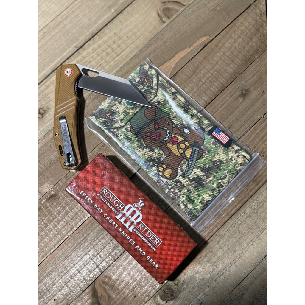 Rough Rider ~ Coyote Tan Reverse Tanto Linerlock ~ BONUS Dragoncut Pouch