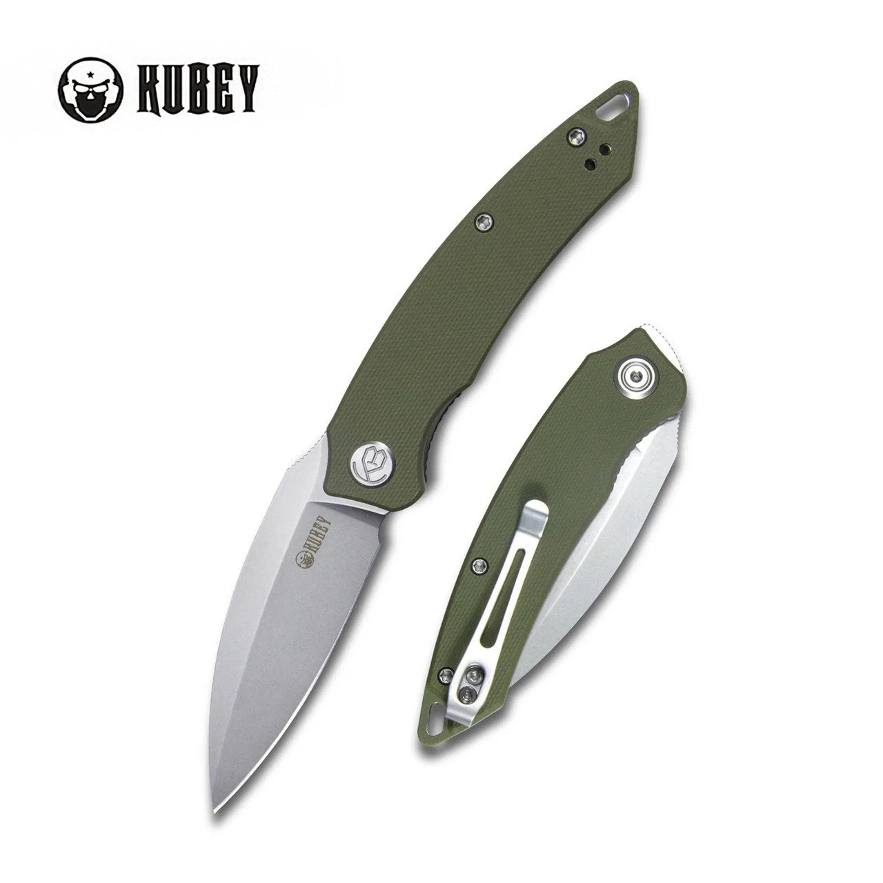 Kubey ~ Leaf Front Flipper Knife Green ~ G10 ~ AUS-10 ~ Bead Blast ~ KU333E