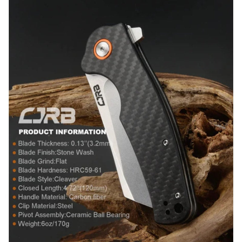 CJRB ~ Crag ~ Liner Lock Knife Carbon Fiber (3.5" AR-RPM9 Stonewash) ~ J1904CF