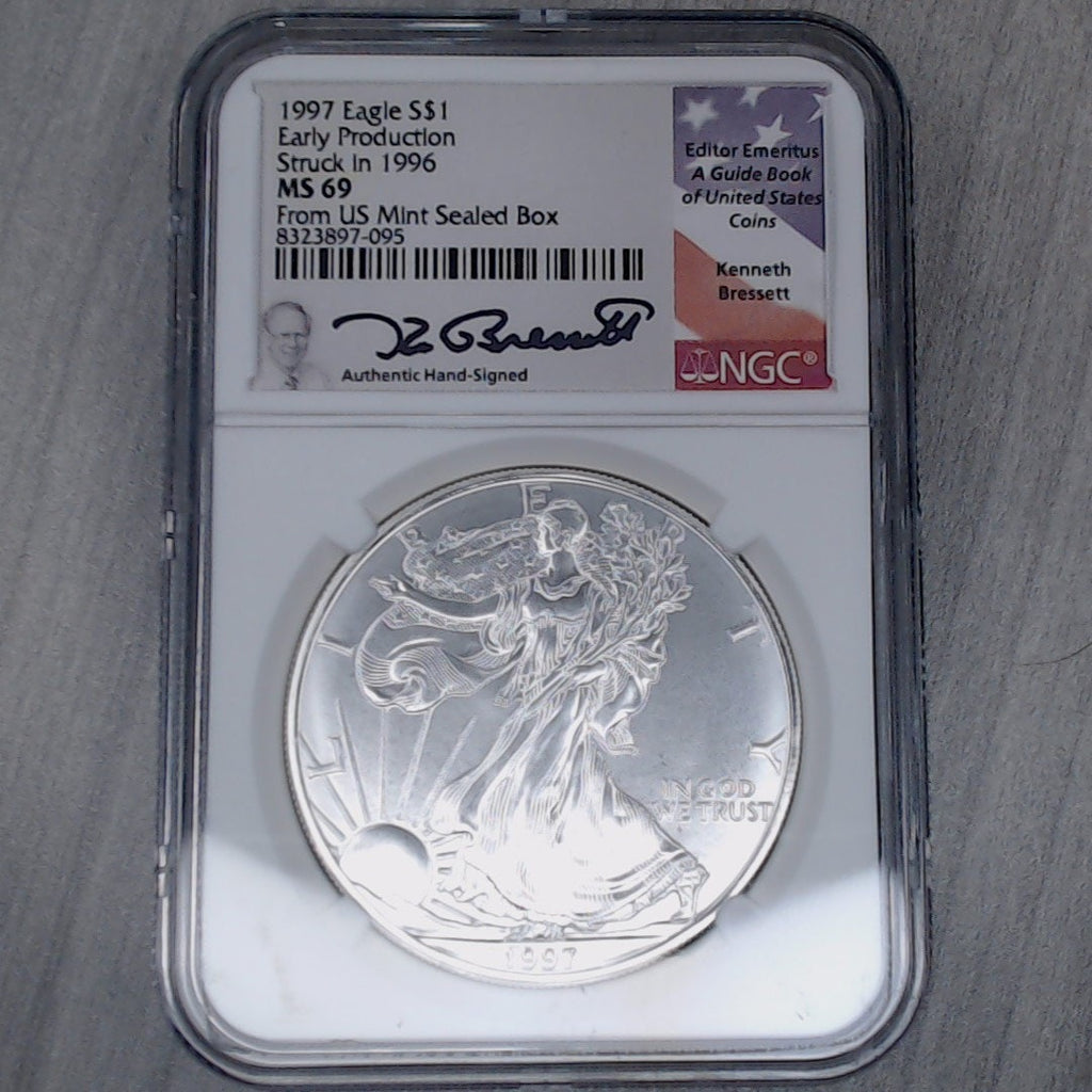 1997 Eagle S$1 ~Early Prod. Struck in 96 ~MS69 ~Pedigree From US Mint Sealed Box