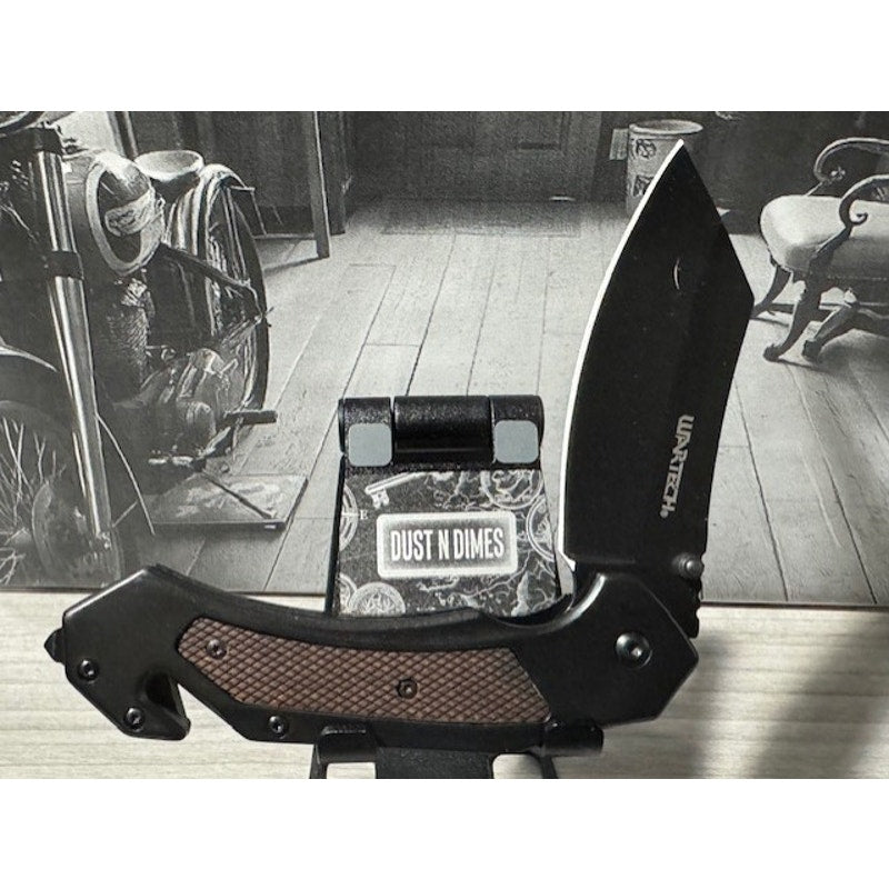 Wartech - 8.5" Black Textured Cleaver | Spring Assisted Pocket Knife