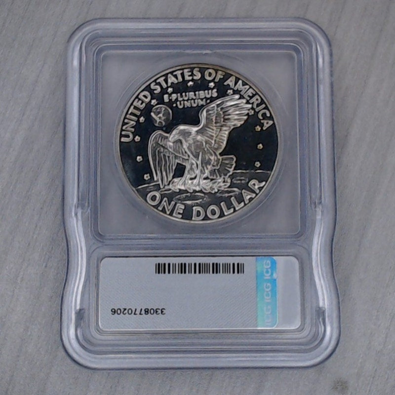 1973-S ~ Eisenhower ( Ike ) Dollar ~ RARE!!! ~ Black Label ~ ICG PR70 DCAM